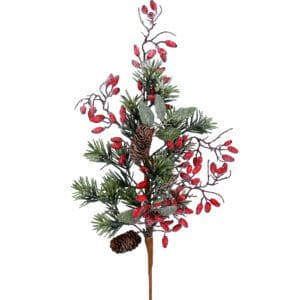 Branch 72cm - Fir w Red Rosehips/Cones