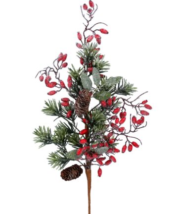 Branch 72cm - Fir w Red Rosehips/Cones