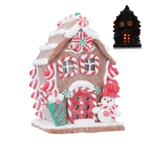 Claydough Orn 13cm - LED Gingerbread Cottage/Snowman