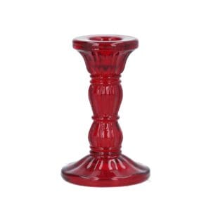 Glass Candlestick 10cm - Red Moulded