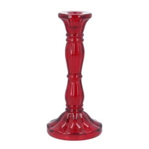 Glass Candlestick 20cm - Red Moulded