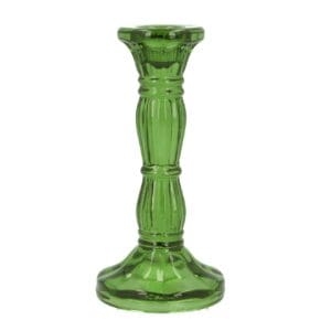 Glass Candlestick 10cm - Green Moulded