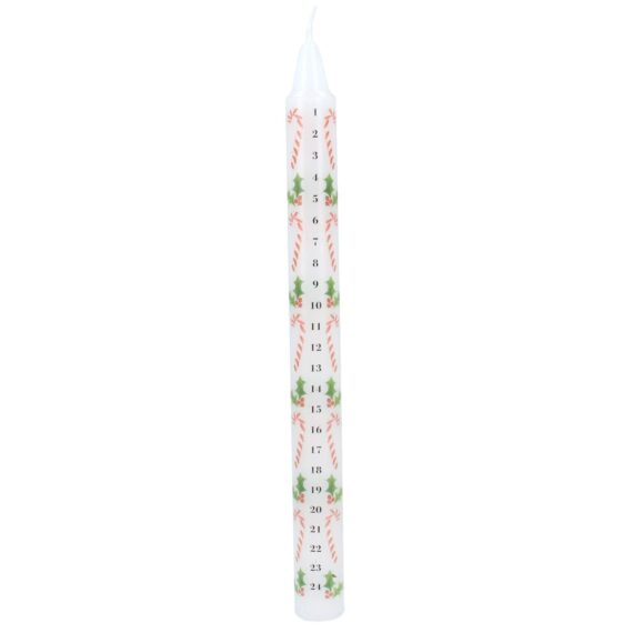 Taper Candle 23cm - Candy Cane/Holly Advent