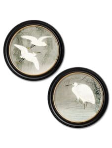 c.1910 Little Egrets - Ohara Koson in Round Frames