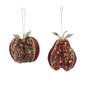 Polyfoam Dec 12cm - Multicolour Sparkle Sliced Apple & Pear , 2as