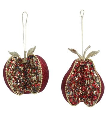 Polyfoam Dec 12cm - Multicolour Sparkle Sliced Apple & Pear , 2as