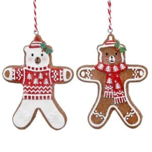 Resin Dec 9cm - Dressed Gingerbread Teddy, 2as
