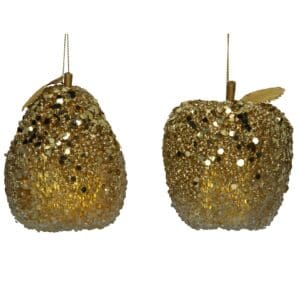 Acrylic Dec 9cm - Old Gold Sequin Apple/Pear, 2as