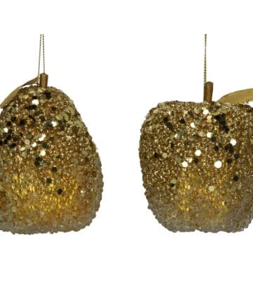 Acrylic Dec 9cm - Old Gold Sequin Apple/Pear, 2as