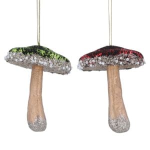 Polystyrene Dec 13cm - Red/Green Toadstools w Silver Trim, 2as