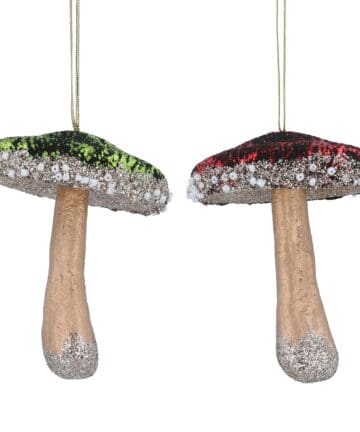 Polystyrene Dec 13cm - Red/Green Toadstools w Silver Trim, 2as