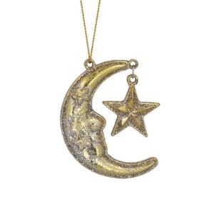 Acrylic Dec 6cm - Gold/Silver Sparkle Moon w Star