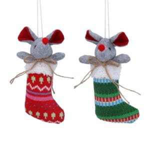 Plush Dec 18cm - Mouse in Knitted Stocking, 2as