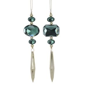 Acrylic Dec 17cm - Green Diamante Icicle Drop, 2as
