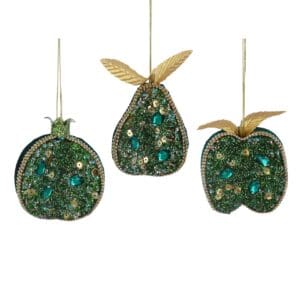 Polyester Dec 10cm - Green Sequin Half Fruit, 3as
