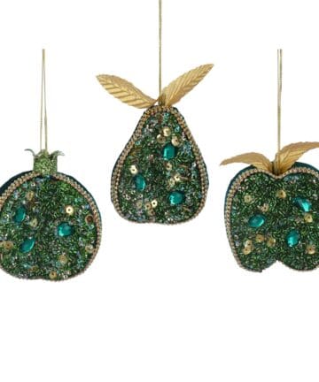 Polyester Dec 10cm - Green Sequin Half Fruit, 3as