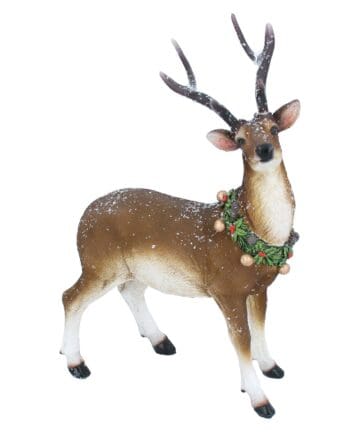 Resin Orn 27cm - Frosted Stag w Wreath