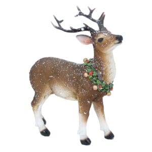Resin Orn 20cm - Frosted Stag w Wreath