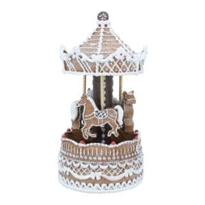 Resin Music Box 22cm - Gingerbread Carousel, Jingle Bells
