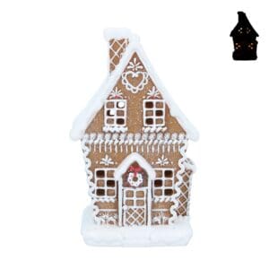 Resin Orn 21cm - LED White Iced Gingerbread House