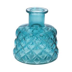 Glass Vase 13.5cm - Teal Trellis Stubby Vase