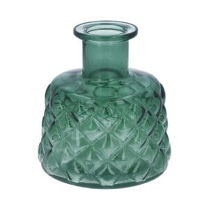 Glass Vase 13.5cm - Green Trellis Stubby Vase