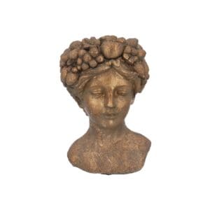 Stone Planter 16cm - Gold Woman w Fruit Head
