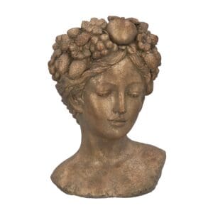 Stone Planter 33cm - Gold Woman w Fruit Head