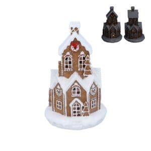Resin Orn 21cm - White Iced LED Gingerbread Village