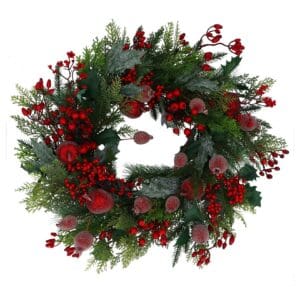 Wreath 59cm - Beaded Pomegranate/Red Berry Fir