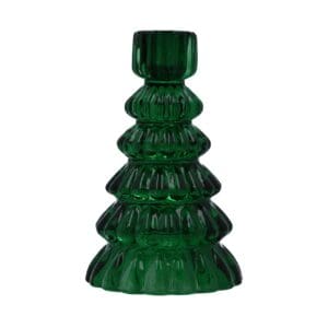 Glass Candle Holder 14cm - Green Tree Shaped