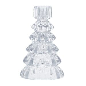 Glass Candle Holder 14cm - Clear Tree Shaped