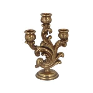 Resin Candlestick 24cm - Gold Three Arm Scroll