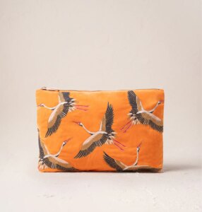 Cranes Orange Velvet Everyday Pouch