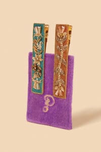 Floral Vines Nrrw Jewld Bar Hairclips - Turq/Must