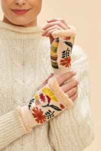 Watercolour Floral Wrist Warmers - Cream
