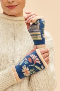Watercolour Floral Wrist Warmers - Denim