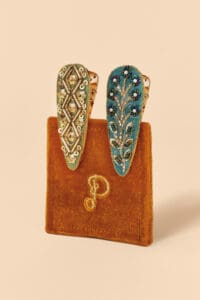 Tile & Wheat Jewelled Hairclips - Sage/Teal Pk 2