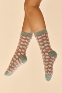 Fair Isle Fuzzy Slipper Socks - Teal