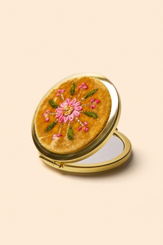 Mustard Flower Embroidered Mirror