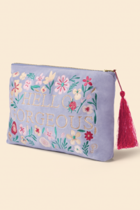 Hello Gorgeous Velvet Zip Pouch - Denim