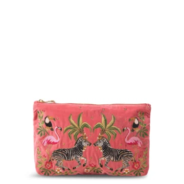 Wild Zebra Palm Velvet Everyday Pouch - Blush Pink