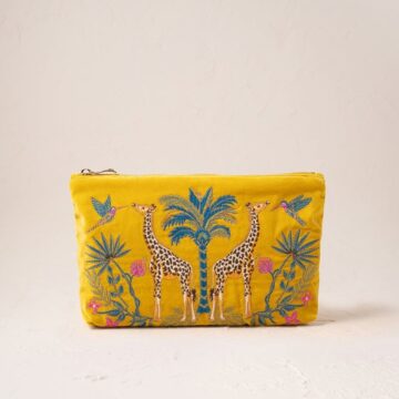 Wild Giraffe Palm Velvet Everyday Pouch - Mustard Yellow