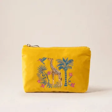 Wild Giraffe Palm Velvet Mini Pouch - Mustard Yellow