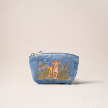 Lion Pride Velvet Coin Purse - Dusky Blue