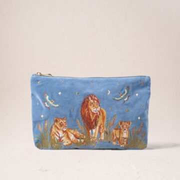 Lion Pride Velvet Everyday Pouch - Dusky Blue