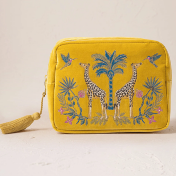 Wild Giraffe Palm Velvet Wash Bag - Mustard Yellow